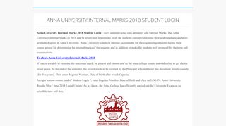 ANNA UNIVERSITY INTERNAL MARKS 2018 STUDENT LOGIN - Anna University Internal Marks 2017 Student Portal Page