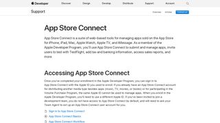 
                            4. App Store Connect Support page - Apple Developer - Apple Connect Portal