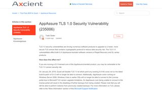 
                            6. AppAssure TLS 1.0 Security Vulnerability (235006) – Axcient - Quest Rapid Recovery License Portal