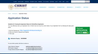 
                            2. Application Status - CHRIST UNIVERSITY - Christ University Portal