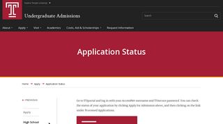 
                            2. Application Status | Temple University Undergraduate Admissions - Temple Student Portal