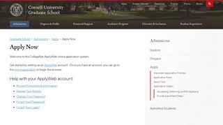 
                            3. Apply Now : Graduate School - Cornell Admissions Portal