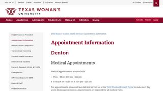 
                            3. Appointment Information - Student Health Services - Texas Woman's ... - Twu Patient Portal