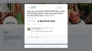 
aritzia on Twitter: "Sign up and receive FREE SHIPPING or 50 ...  
