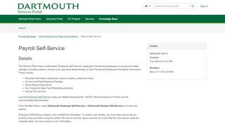 
                            3. Article - Payroll Self-Service - Dartmouth Services Portal - Dartmouth Employee Self Service Portal