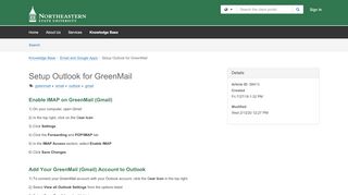 
                            6. Article - Setup Outlook for GreenMail - TeamDynamix - Greenmail Portal