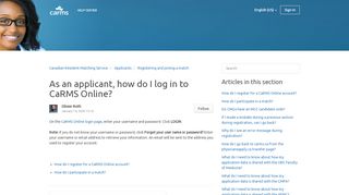 
                            6. As an applicant, how do I log in to CaRMS Online ... - Www Carms Portal