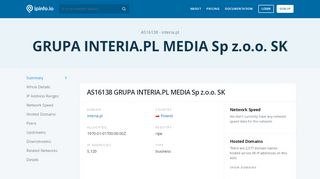 
                            7. AS16138 GRUPA INTERIA.PL MEDIA Sp z.o.o. SK - IPinfo.io - Interia Pl Portal