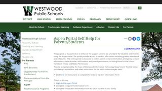 
                            5. Aspen Portal Self Help for Parents/Students - Westwood Public Schools - Westwood Student Portal