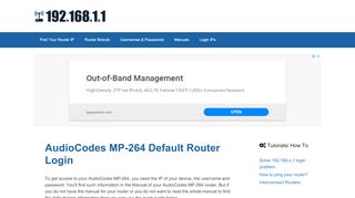 
                            1. AudioCodes MP-264 - Default login IP, default username ... - Commander Router Portal