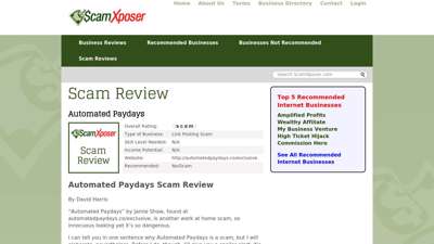 Automated Paydays a Scam?  Reviews - ScamXposer