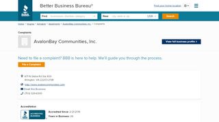 
                            4. AvalonBay Communities, Inc. | Complaints | Better Business ... - Avaloncommunities Portal