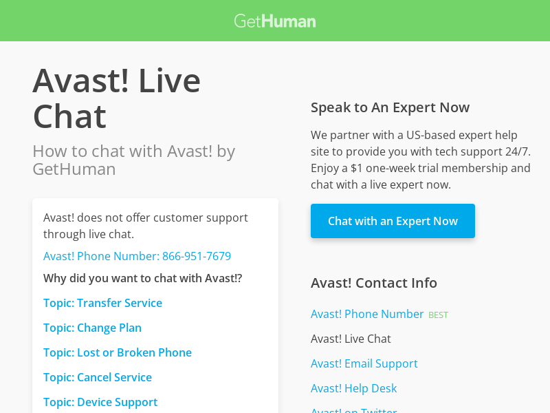 
                            3. Avast! Live Chat | Customer Service - GetHuman