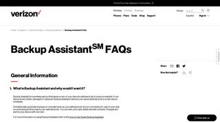 
                            6. Backup Assistant FAQs - Verizon Wireless - My Verizon Backup Assistant Portal