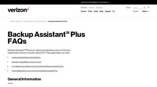 
                            8. Backup Assistant Plus FAQs - Verizon Wireless - My Verizon Backup Assistant Portal