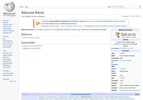 Balcarras School - Wikipedia - wikizeroo.org - Balcarras Vle Portal