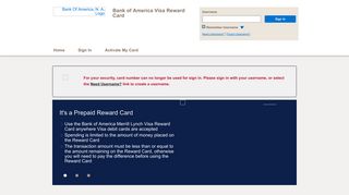 Bank of America Visa Reward Card - Home Page