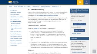 
                            5. B.C. Resident Hunting - Province of British Columbia - Bc Fish And Wildlife Portal