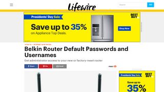 
Belkin Router Default Passwords and Usernames - Lifewire
