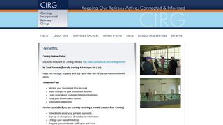Benefits - CIRG - Corning Incorporated Retirees Group