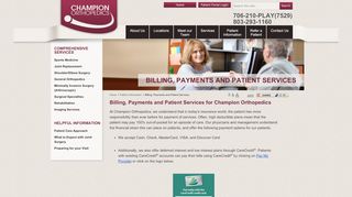 
                            2. Billing, Payment and Patient Services | Champion Orthopedics ... - Champion Orthopedics Patient Portal