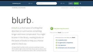 blurb - Dictionary Definition : Vocabulary.com - Blurb Sign In