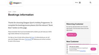 
                            2. Bookings information — Glasgow Life - Glasgow Life Online Booking Portal
