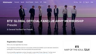
                            4. BTS' Global Official Fanclub Army & General Presale by ... - Ticketmaster Presale Sign Up