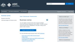 
                            7. Business names | ASIC - Australian Securities and ... - Asic Key Portal