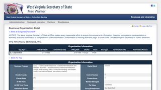 
                            5. Business Organization Detail - Online Data Services - State of ... - Hyg Financial Services Inc Login