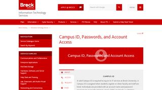 
Campus ID, Passwords, and Account Access - Brock University  
