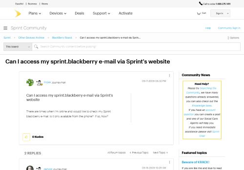 Can I access my sprint.blackberry e-mail via Sprin... - Sprint ... - Sprint Blackberry Net Email Portal
