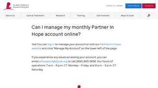 
                            2. Can I manage my monthly Partner In Hope account online ... - St Jude Partner In Hope Portal
