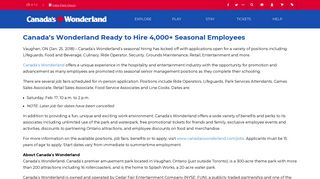 
                            2. Canada's Wonderland Ready to Hire 4,000+ Seasonal ... - Canada's Wonderland Employee Portal