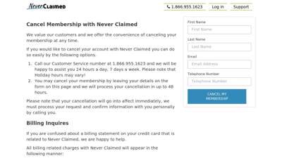 Cancel Membership with Never Claimed