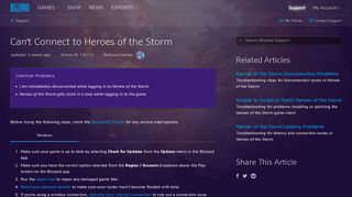 
Can't Connect to Heroes of the Storm - Blizzard Support  
