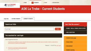 cant login - FAQs for Current Students, La Trobe University - La Trobe Student Portal