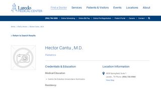 
                            5. Cantu Hector, MD | Find a Doctor | Laredo Medical Center | Laredo, TX - Dr Hector Cantu Patient Portal