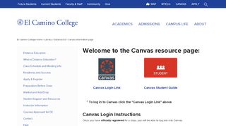 Canvas Information page - El Camino College