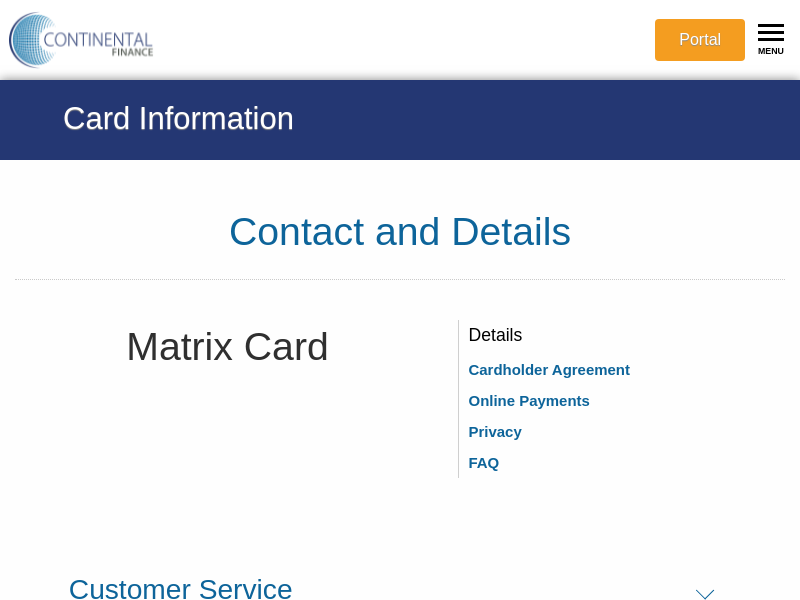 Card Info Contact and Details - Continental Finance