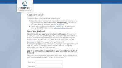Carroll Community College Application - Login