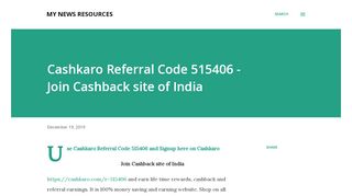 
                            6. Cashkaro Referral Code 515406 - Join Cashback site of India - Cashkaro Sign Up Bonus