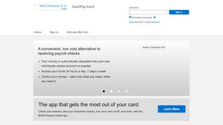 
                            5. CashPay Card - Home Page - Bank of America - Value Pay Card Portal