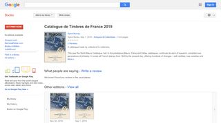 
Catalogue de Timbres de France 2019  
