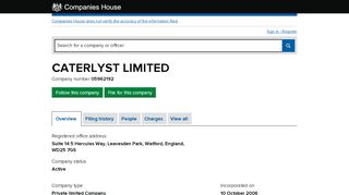
                            7. CATERLYST LIMITED - Overview (free company information ... - Caterlyst Portal