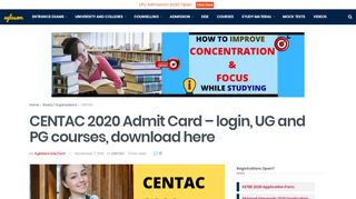CENTAC 2020 Admit Card – login, UG and PG courses ... - Centac Login