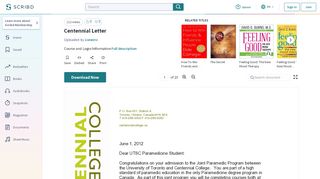 
                            8. Centennial Letter | Paramedic | Physical Fitness - Scribd - Centennial College Paramed Login