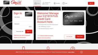 
                            2. Century 21 C21STATUS Credit Card - Manage your account - Century 21 Store Portal