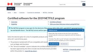
                            8. Certified software for the 2019 NETFILE program - Canada.ca - Taxfreeway Portal