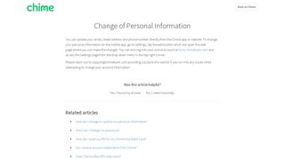 
                            7. Change of Personal Information – Chime Banking - Help Center - Chime Me Portal